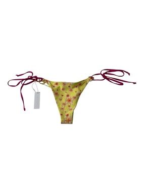 NWT Bright Tie-Side Floral Bikini Bottom in Lime Green with Pink Ties -